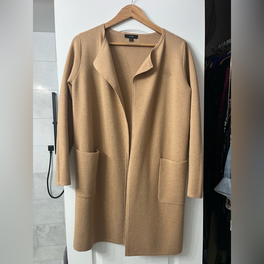 J. Crew Juliette Camel Colored Collarless Sweater-Blazer